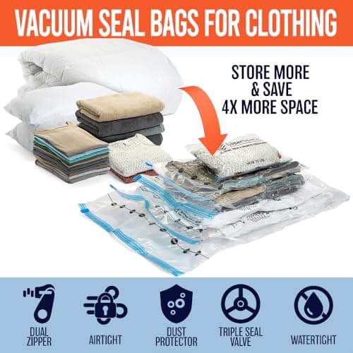 Vacuum Seal Bags for Clothing Travel, 20 Combo - Space Saver Vacuum Storage Bags, Blanket & Clothes Storage Bags Vacuum Sealed – Hand Pump Included, Bolsas Para Guardar Ropa Al Vacío