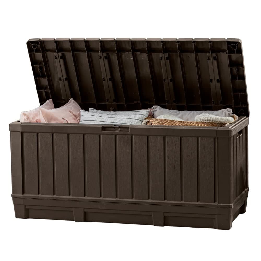 Kentwood 92 Gallon Resin Deck Box-Organization and Storage for Patio Furniture Outdoor Cushions, Throw Pillows, Garden Tools and Pool Floats, Brown