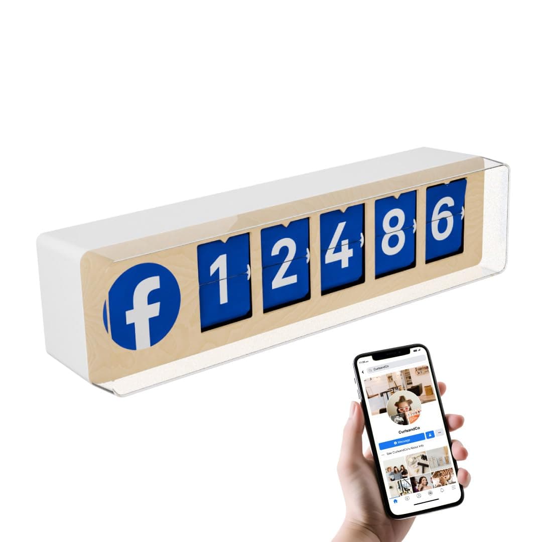 Facebook Follower Counter - Physical Device Connected to Your Business Social Networks in Real Time - Interactive Display - Awareness and Loyalty Booster - Wi-Fi & Hotspot (Blue, 5 Digits)