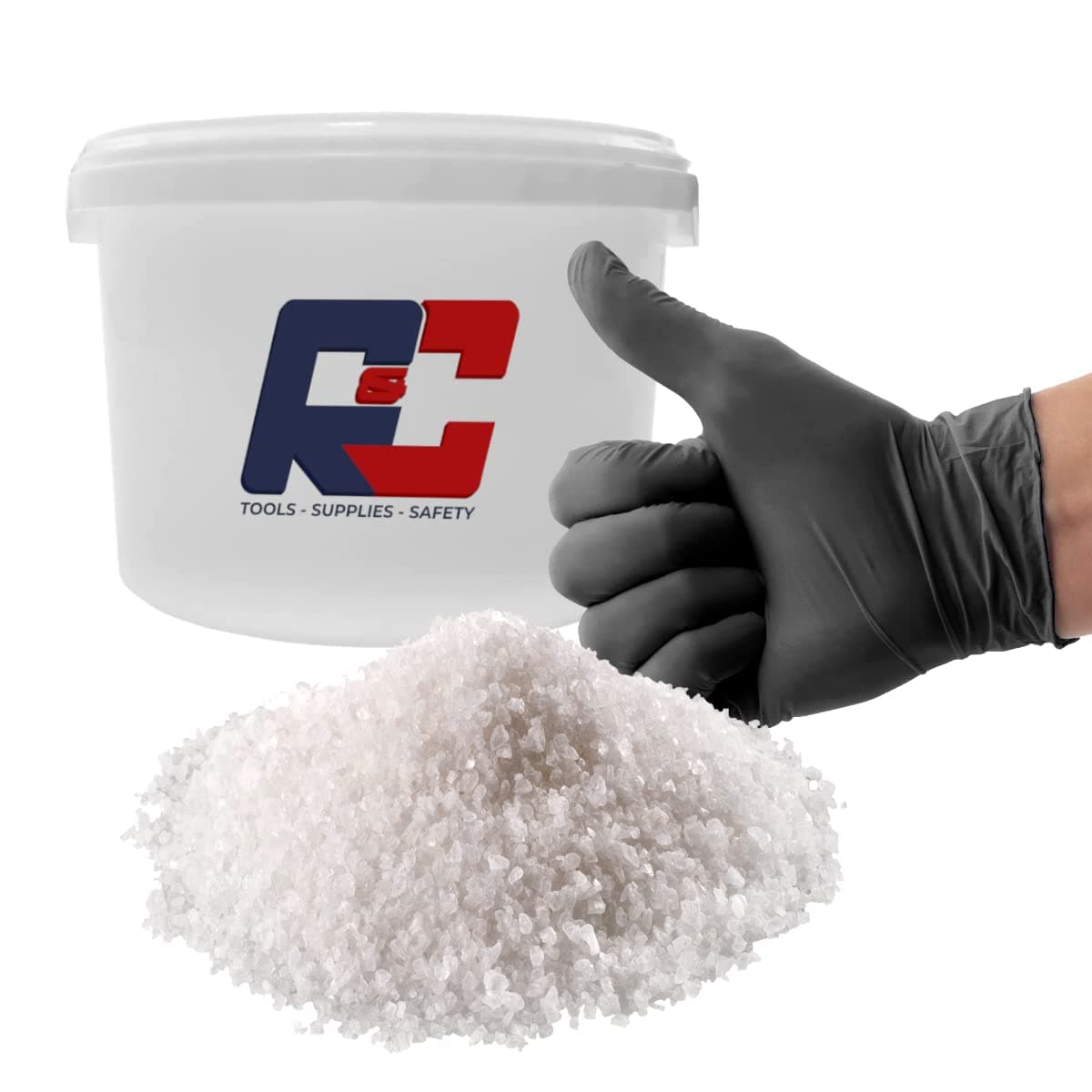 De-Icer White Rock Salt Kit - Food Grade White Bucket Deicing Salt with Gloves to Spread - Ideal for Small Drive Ways, Paths, Stairways, Entrances Ice Melt