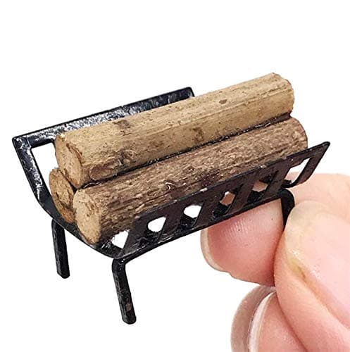 EatingBiting 1:12 Dollhouse Miniature Furniture Garden Lawn Fireplace Metal Firewood Rack Metal Rack with Firewood for Living Room Fireplace Model