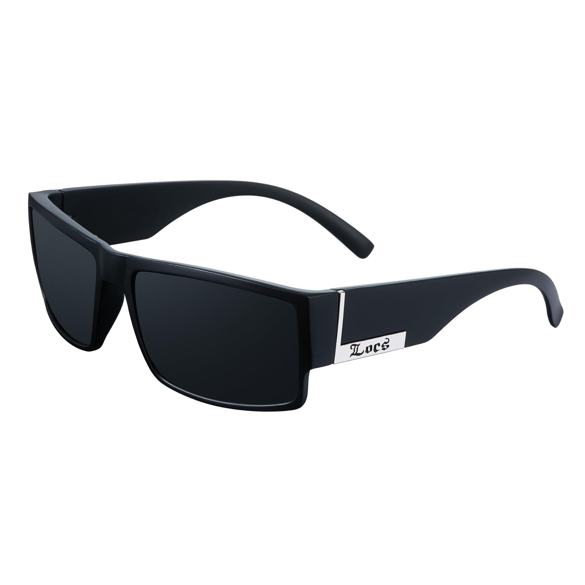 Locs Mens Flat Top Gangster Sunglasses Black Silver Frame 91026 (Matte Black)
