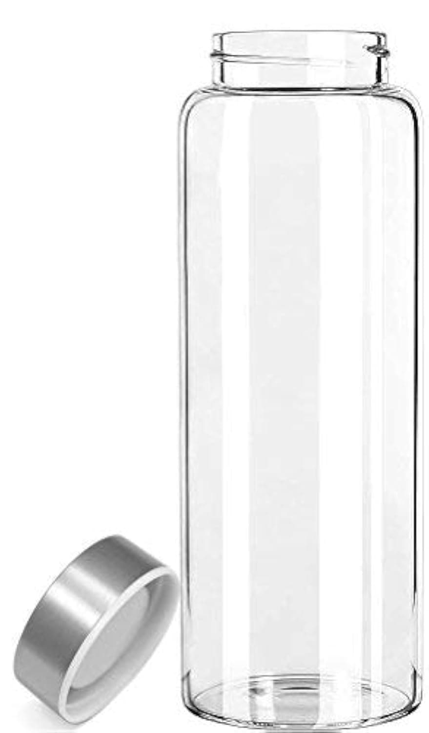 Kablo 32 oz Glass Water Bottle, Wide Mouth, BPA Free with Leak-Proof Stainless Steel Lid