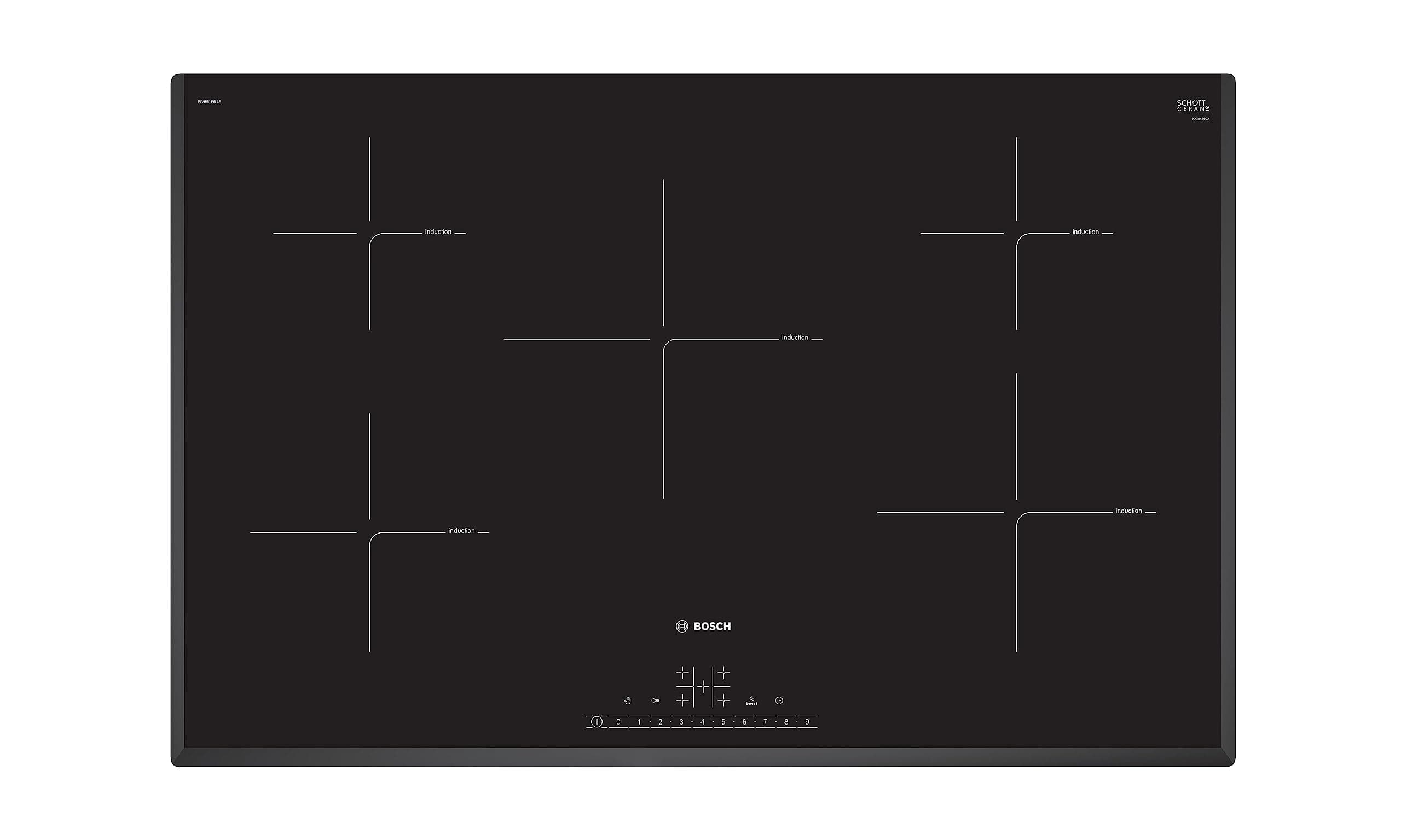 Bosch Series 6 PIV851FB1E Induction Hob with PowerBoost, 5 Cooking Zones, Integrated, Black, 80cm wide