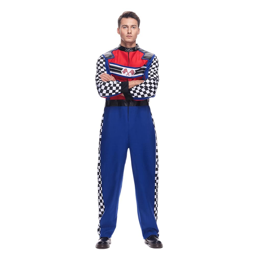 Men's Race Car Driver Costume Adult Halloween Finish Line Racer Outfits