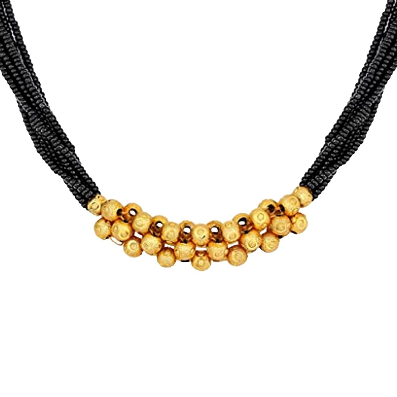 MEENAZSouth Indian Temple 1 Gram Gold 18Kt Maharashtrian Moti Pearl Beads Tanmaniya Mani Mala Thushi Mangalsutra Necklace Pendant Locket Choker Sets Jewellery Set For Women & Girls -Thushi-117 (Gold)