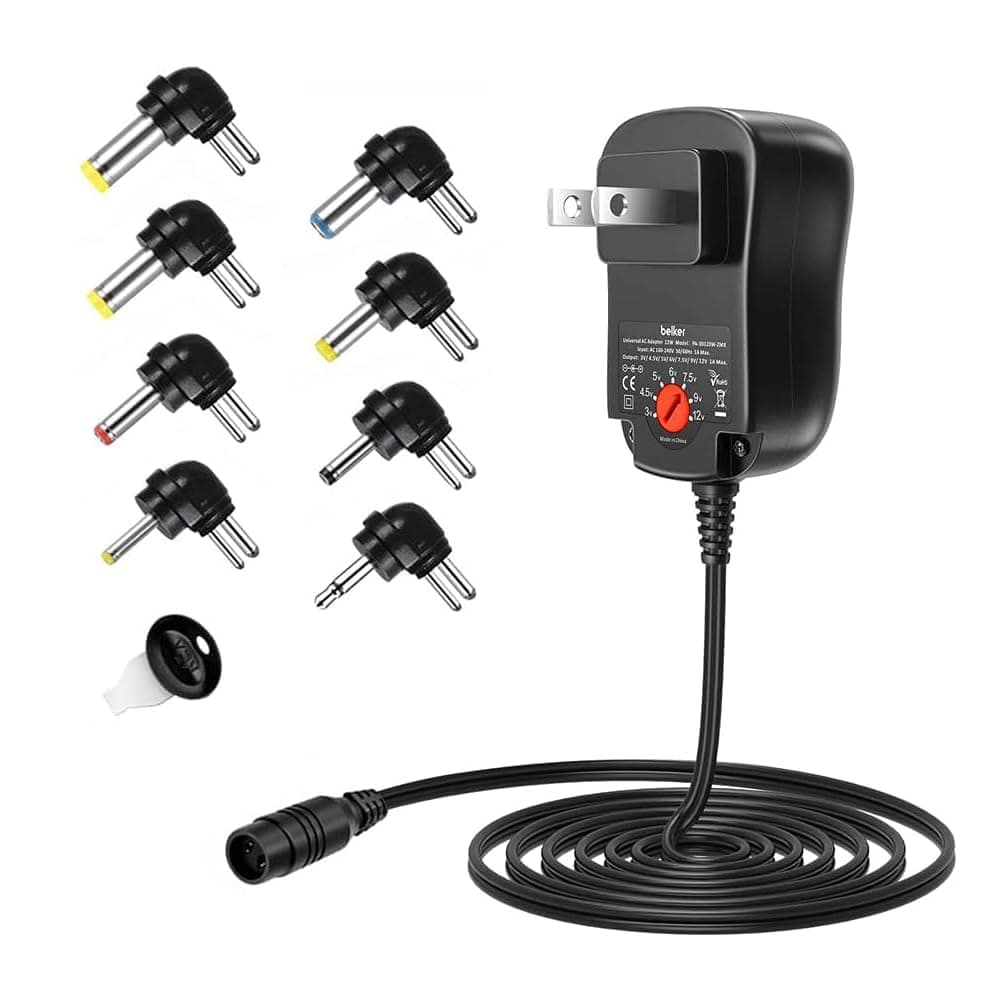 Belker 12W Universal 3V 4.5V 5V 6V 7.5V 9V 12V AC DC Adapter Power Supply for Household Electronics Mp3 Routers TV Boxes LCD Tablets CCTV IP Cameras Max. 1000mA [BB]