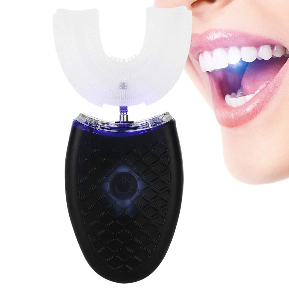 HURRISE Adult U Shaped Electric Toothbrush, Automatic Tooth Cleaning Whitening Vibration Brush for Oral Care, 360 ° Mouth Cleaner Tool(Black)