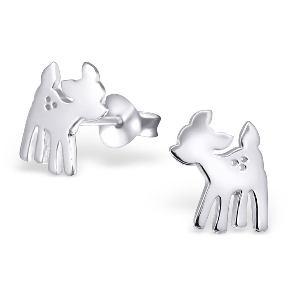 Si Si Select - Quality 925 Sterling Silver Earrings - Flat Bambi/Baby Deer Studs - 7x10mm - Free Gift Box