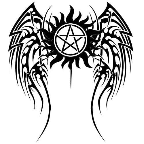Anti Possession Wings Symbol Supernatural Decal Sticker Catholic Voodoo Demons for Car Windows Truck Room (7" inches (White)