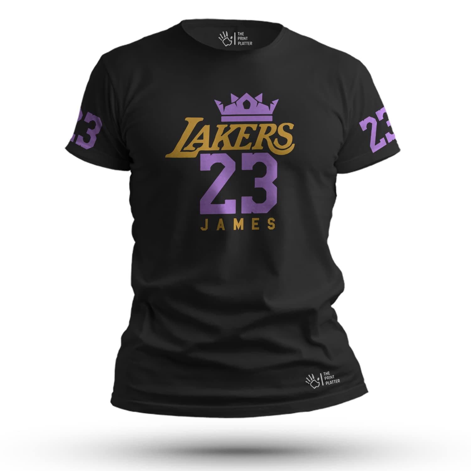 THE PRINT PLATTERLakers23 James Black Cotton T-Shirt with Digital Print | James 23 Round Neck | T-V8