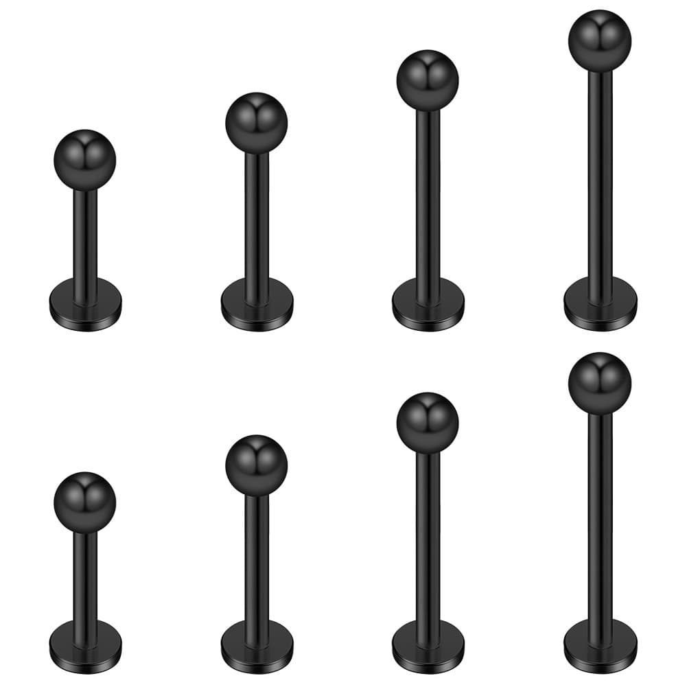 4prs(8pcs) 16G 316L Stainless Steel 3mm Ball Labret Monroe Lip Tragus Helix Earring Stud Barbell Ring Body Piercing Jewelry Kit Bar Length 6mm/8mm/10mm/12mm