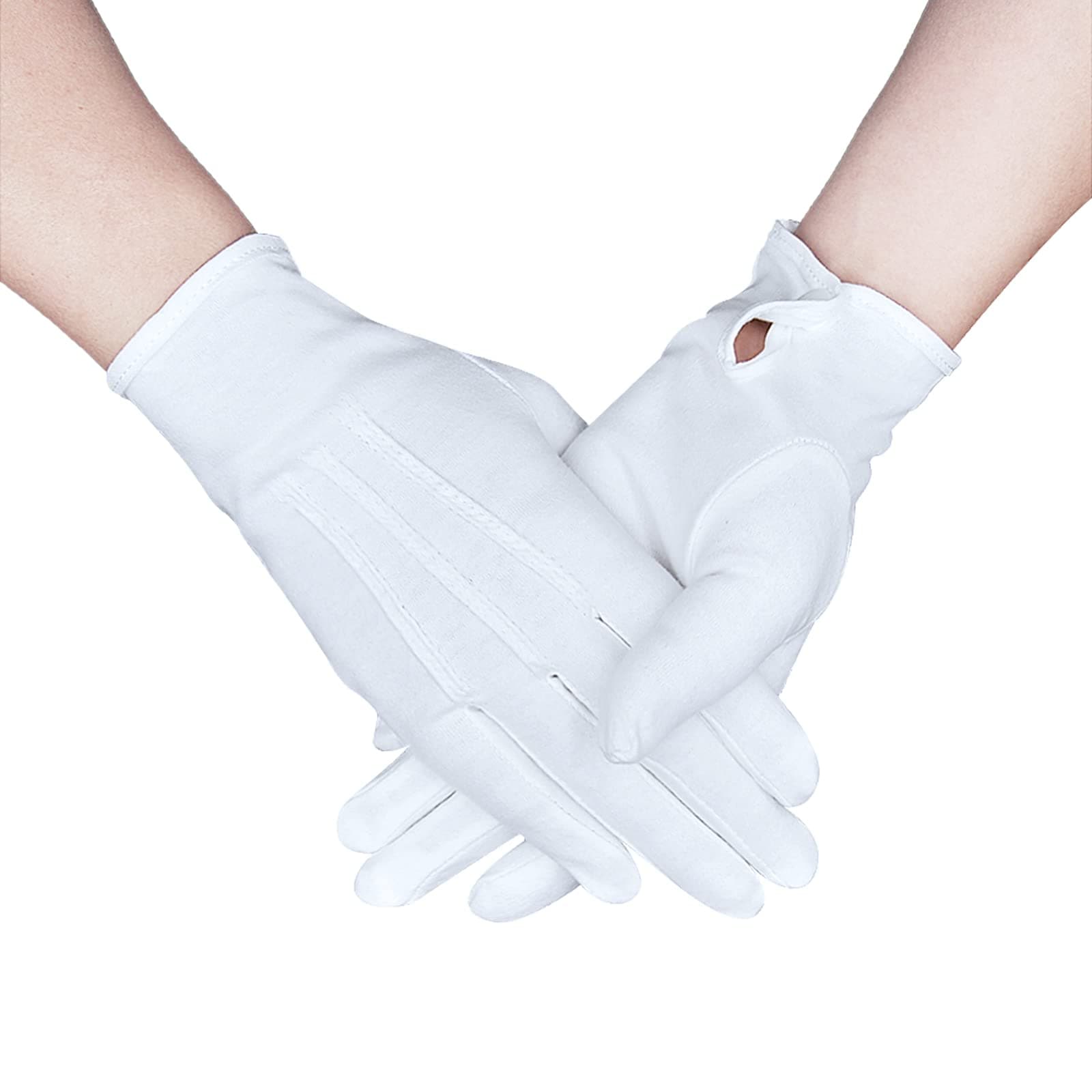 Parade White Cotton Formal Tuxedo Costume Honor Guard Gloves with Snap Cuff, Coin Jewelry Inspection Gloves