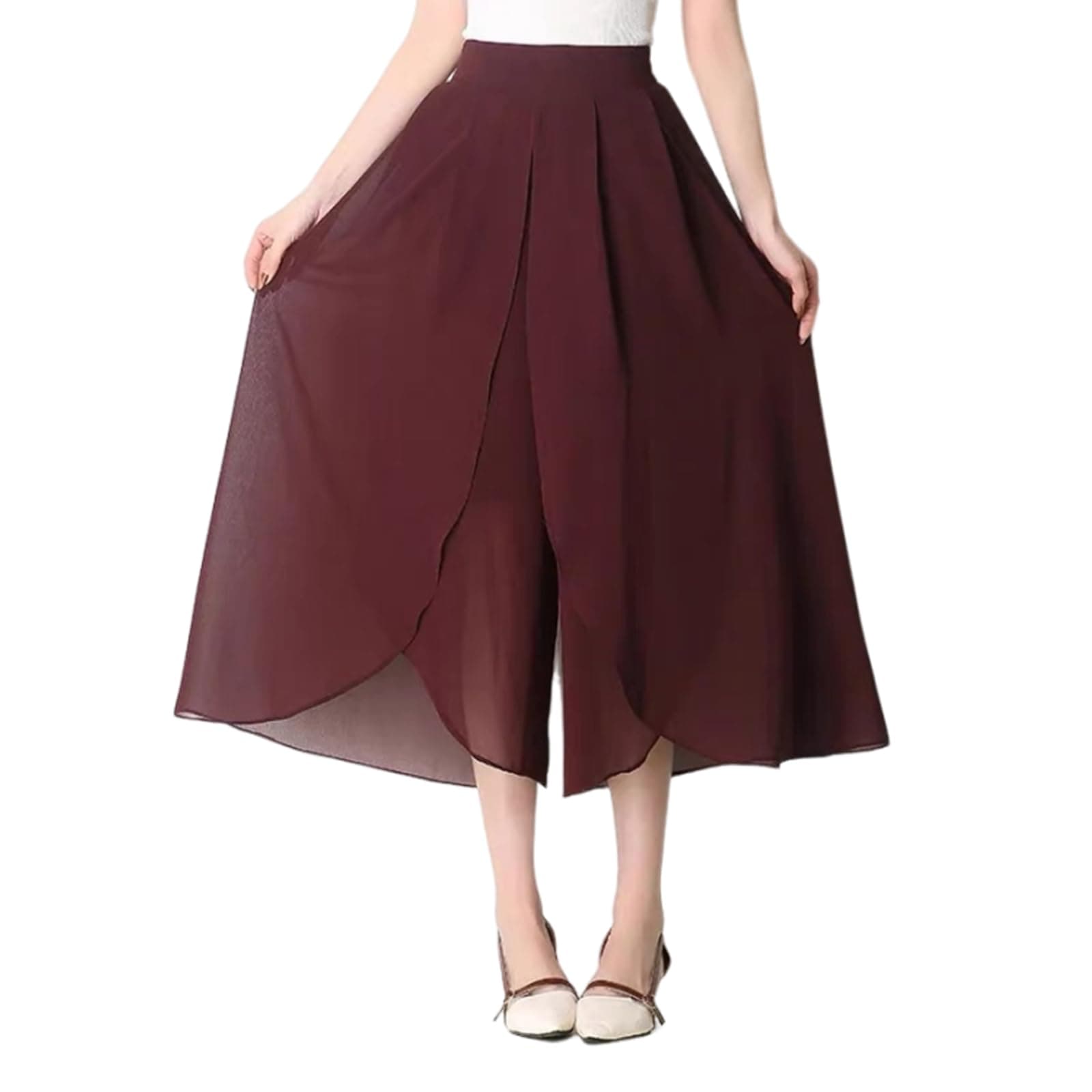 BIUBIULOVEWomen's Lightweight High Waist Chiffon Wide Leg Palazzo Pants,Women's Summer Capris Wide Leg Palazzo Pants Dressy Casual Split Chiffon Trousers