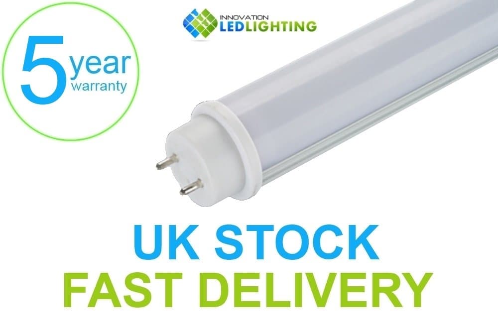 2 x T8 600mm 2ft 8W LED Tube Light, 4250k Daylight/Natural White Frosted Cover, Retrofit Fluorescent Energy Saving T8 or T12 Replacement, Patented driverless Technology, rotatable end caps [Energy Class A++]