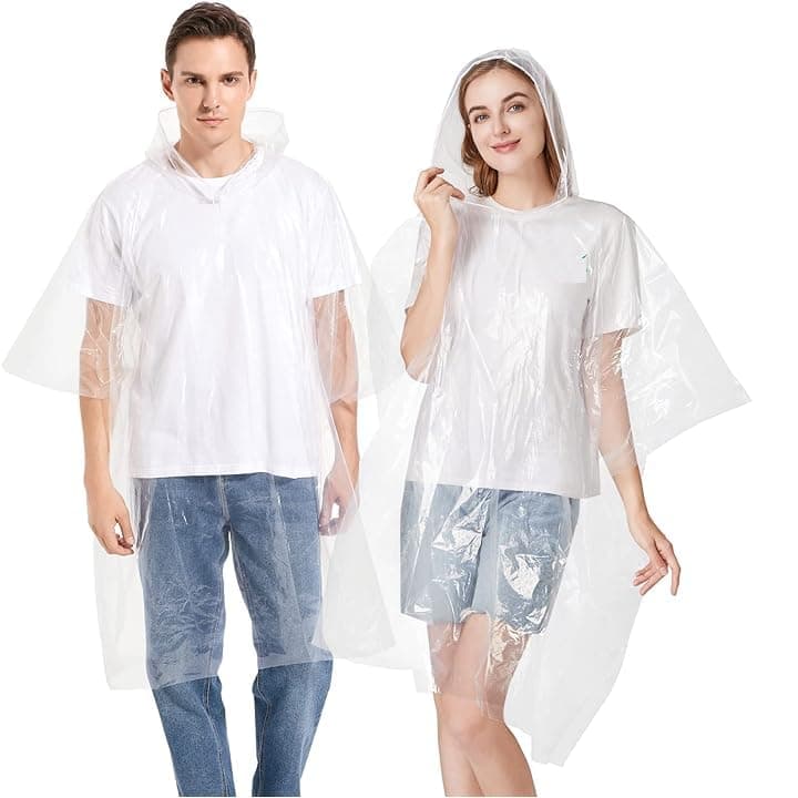 Disposable Rain Ponchos 6 Pack for Adults, Clear Rain Poncho with Drawstring Hood for Women Men Girl Boy