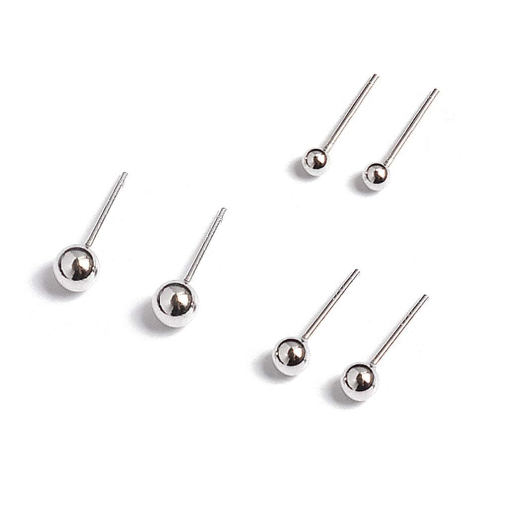 Ousifanersty 3 Pairs Sterling Silver Stud Earrings Kit Ball Studs 2mm 3mm 4mm Fashion Jewelry/506