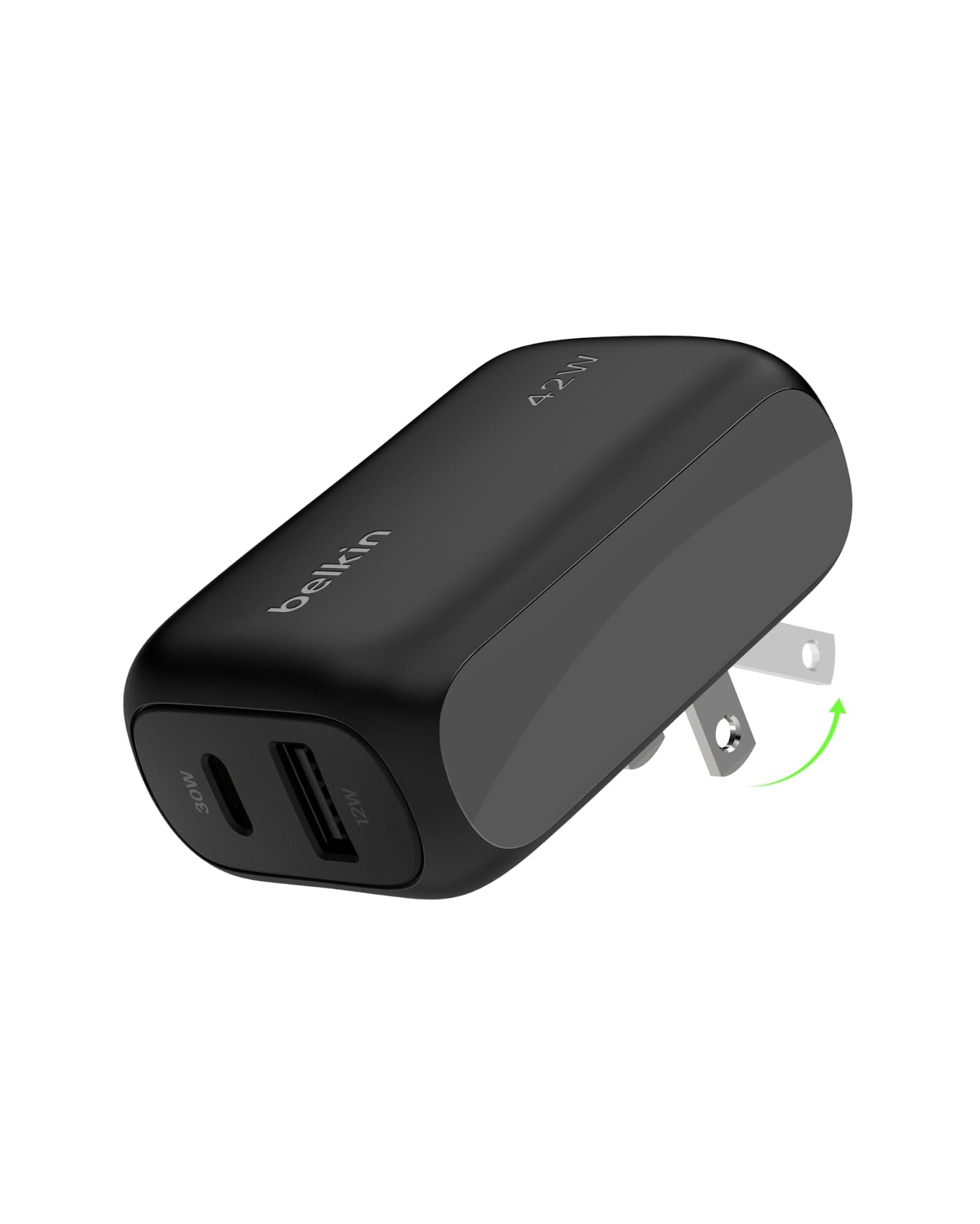 BoostCharge 42W Dual Port Wall Charger, USB-C + USB-A Charger Fast Charging for iPhone 16, 15, 14, 13, Pro, Pro Max, iPad, AirPods, Samsung Galaxy S25, Nintendo Switch 2 & More - Black
