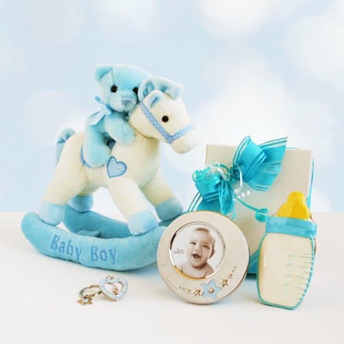New Baby Boy Rocker Gift Set - Newborn Baby Shower Gift Basket for Baby Boys