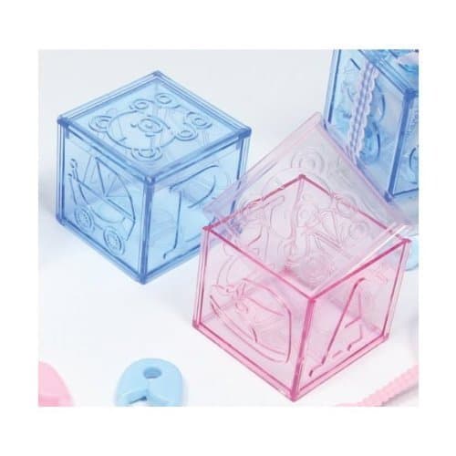 Blue Acrylic "BABY" Clear Building Block Cubes With Lid- 2 Inches X 12 Pcs