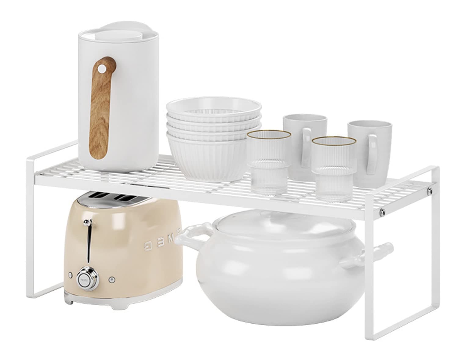 GGEROU Stackable Kitchen Storage Shelves,Cabinet Shelf Organizers, Cupboard Stand Spice Rack,Cabinet Layered Shelf Rack,Countertop Storage Rack For Kitchen Bathroom Countertop Pantry (Low, White)