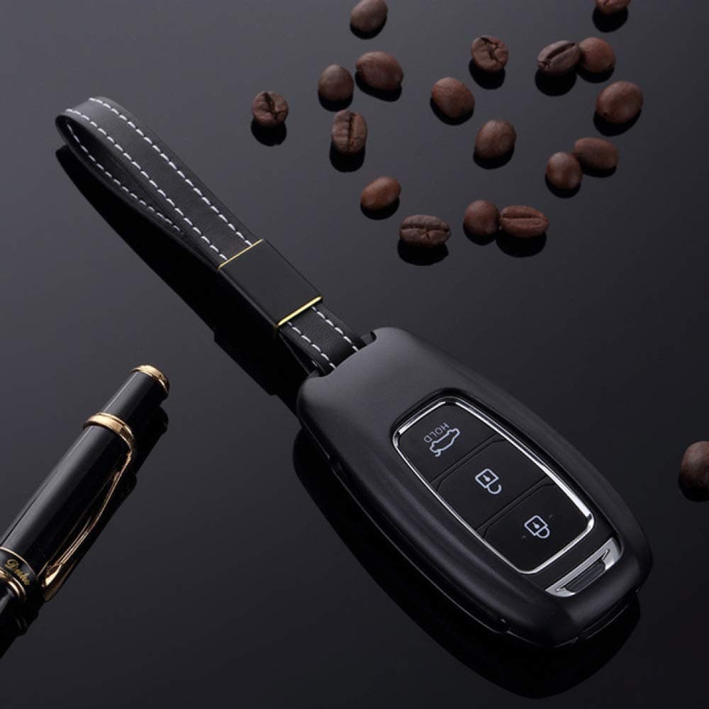 ALQYST For Elegant Aluminium Alloy With Key Cover Case For Hyundai I30 Ix35 Solaris Azera Elantra Grandeur Ig Accent Santa Feverna2017,E-black