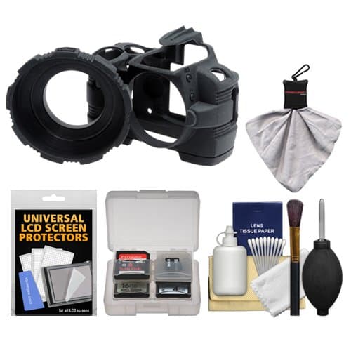 MADE Rubberized Camera Armor Case (Black) for Nikon D3000 Digital SLR Camera with Spudz + Cleaning Kit