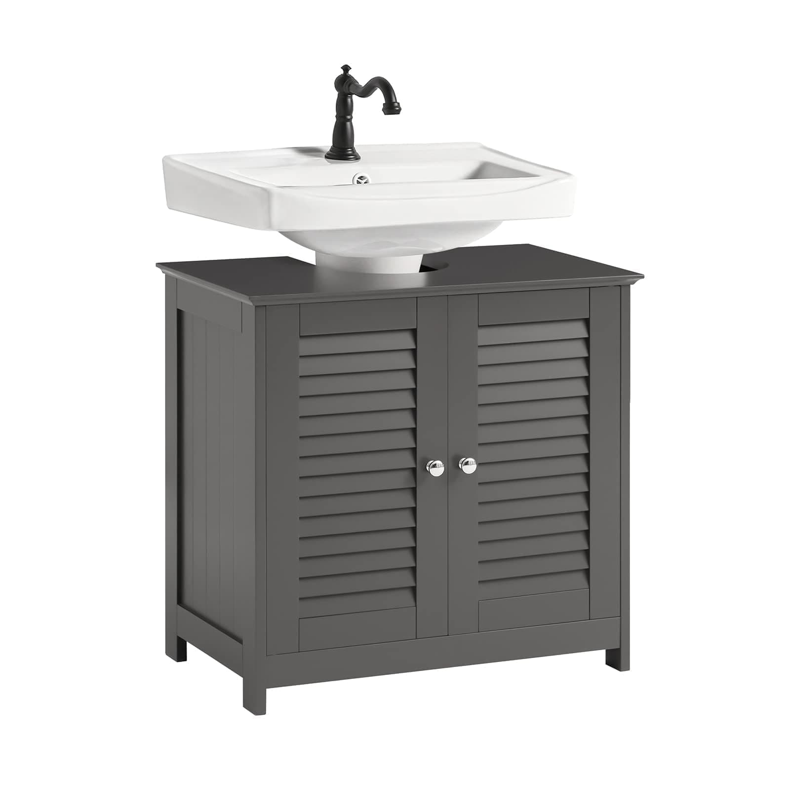 SoBuy Bathroom Cabinet Under Sink Cabinet Storage Organizer Wash Basin Vanity Unit with Double Shutter Doors, Cupboard Suitable for Pedestal Sinks (Dark grey) خزانة حمامFRG237-II-DG