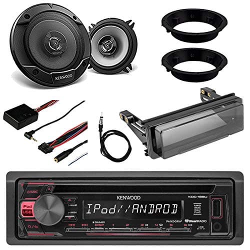 Kenwood in-Dash Single-DIN CD Player AUX Car Stereo Receiver with Metra Steering Wheel Control Interface, Metra Radio Cover Kit, Enrock Marine Antenna Kenwood Speakers Pair and Metra Mounting Ring
