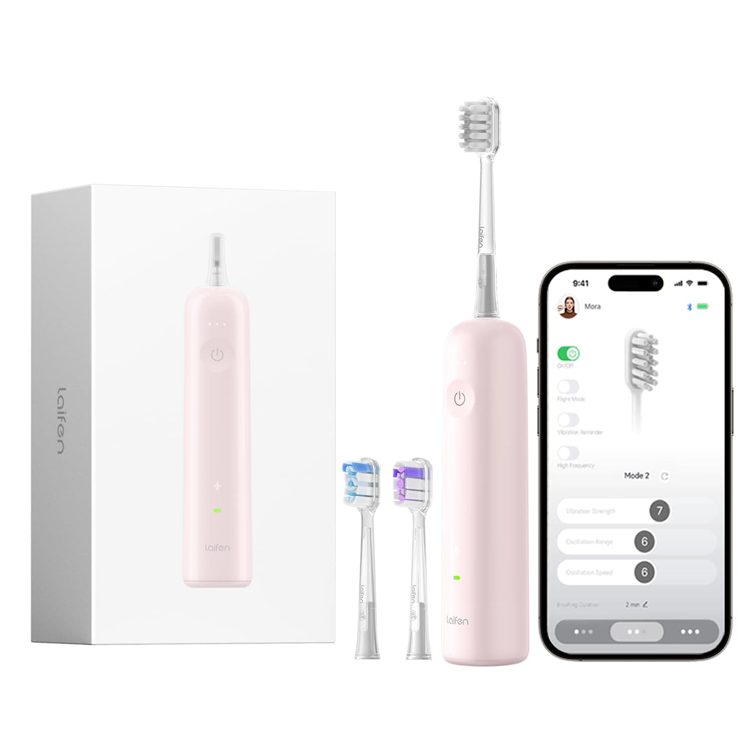 Laifen Wave Electric Toothbrush, Oscillation & Vibration Sonic Electric Toothbrush for Adults with App, 3 Brush Heads, IPX7 Waterproof Magnetic Rechargeable Travel Powered Toothbrush ABS(Pink)
