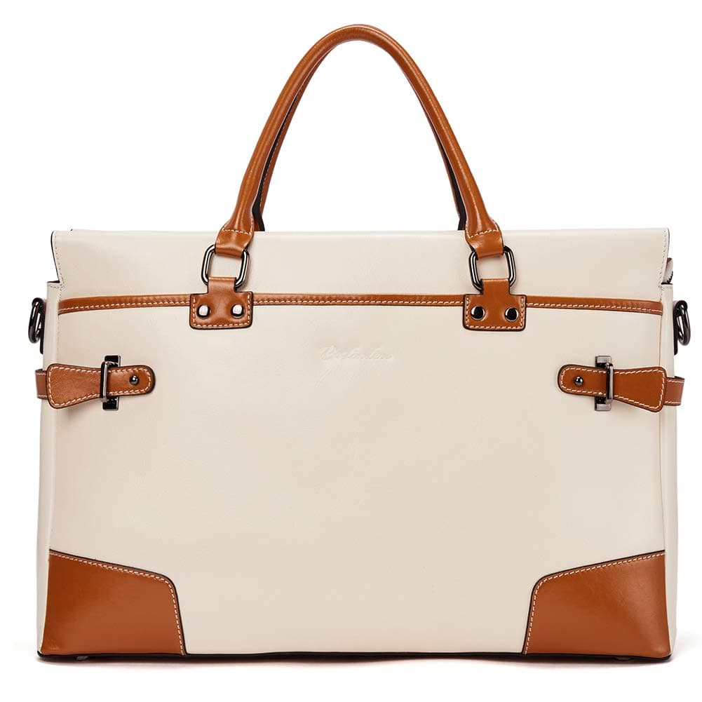 BOSTANTEN Leather Briefcase Messenger Satchel Bags Laptop Handbags for Women Apricot