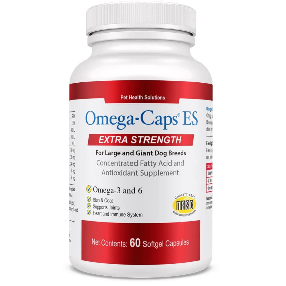 Omega Caps ES Extra Strength for Large and Giant Dogs Omega-3 and Omega-6 Fatty Acid Antioxidant Supplement Vet Formulated Made in USA Skin Coat Joint Heart and Immune Health 60 Softgel Capsules