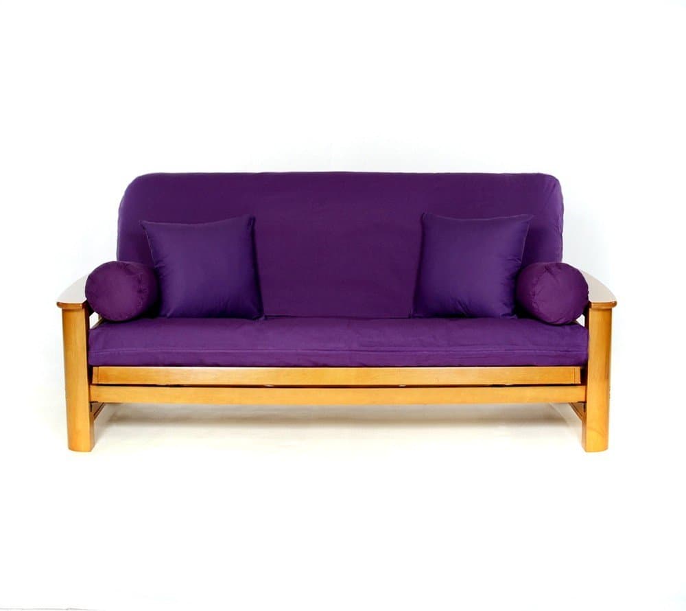 Royal Heritage Home 100% Cotton Full Size Futon Cover - Purple - Washable Zippered Sofa Furniture Bed Mattress Covers - Armless Couch Zipper Slipcover Protector/Encasement