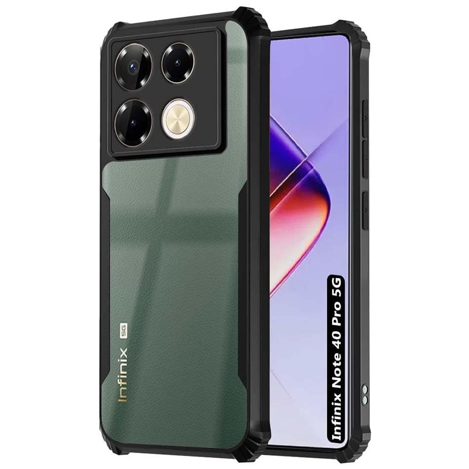 Fashionury Shockproof Crystal Clear Back Cover Case for Infinix Note 40 Pro 5G | 360 Degree Protection | Protective Design | Transparent Back Cover Infinix Note 40 Pro 5G (Black Bumper)