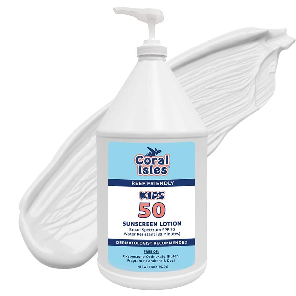Coral Isles by Rocky Mountain Sunscreen | SPF 50 KIDS Lotion | Broad Spectrum UVA/UVB Protection | Hawaii Reef-Safe Act Compliant | Oxybenzone & Octinoxate Free | Water Resistant 80 Min. | 128 Fl Oz