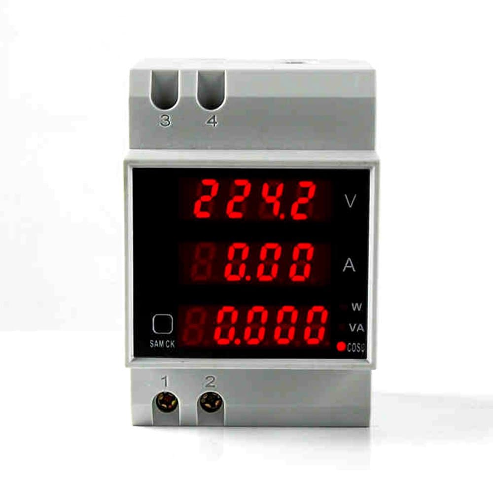 Elecall D52-2048 DIN RAIL LED Volt AMP Meter Display Active Power Factor Energy AC 80-300V 0-100.0A Ammeter Voltmeter