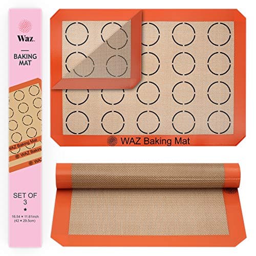 Silicone Baking Mat Set, 3-Piece Half-Sheet Liners with Professional-Grade Non-Stick Surfaces for Cookies, Macaroons, Pastries and Bread Making (11.625” x 16.5” Each)