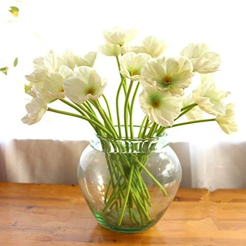 Artificial Mini Real Touch PU Poppy Latex Corn Party Decorative Silk Fake Artificial Poppy Flowers for Wedding Holidy Bridal Bouquet Home Party Decor Bridesmaid Bouquets(White,pack of 10)