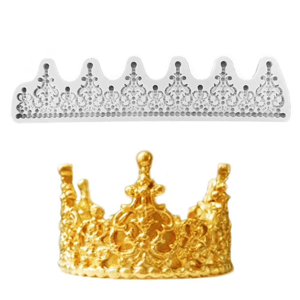 Newmemo Crown Cake Fondant Mold Filigree Tiara Mold Princess Crown Baroque Style Candy Silicone Molds for Sugarcraft Chocolate Pastry Jewelry Clay Wedding Cake Decoration (L)