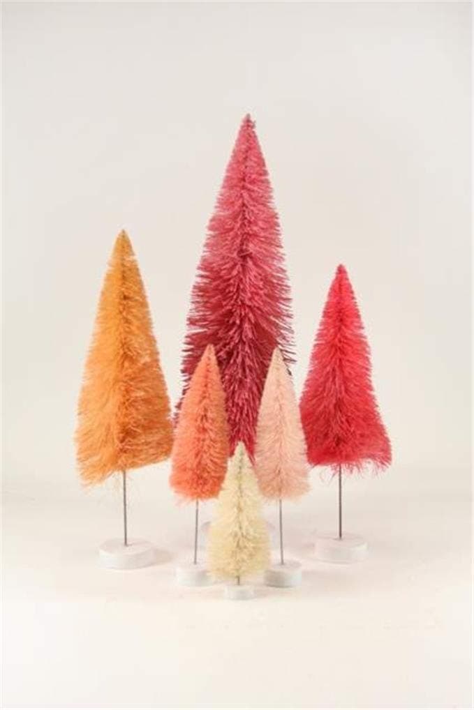Cody Foster Pink Rainbow Hue Christmas Village Bottle Brush Trees Set of 6