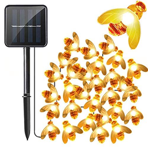 Honeybee String Lights, 21ft Solar Powered 30 LEDs Light, Waterproof Fairy Lights, Bumble Bee Shape Decor for Outdoor, Garden, Party, Wedding, Patio, Xmas Decoration (Warm White)