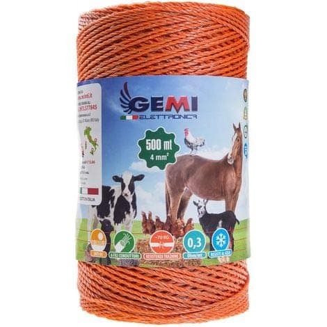 Gemi ElettronicaELECTRIC FENCE PolyWire 500 mt 4 mm² for electric fences electric fencing for animals dogs cows hens Horses Cattle Sheep Goats Pigs