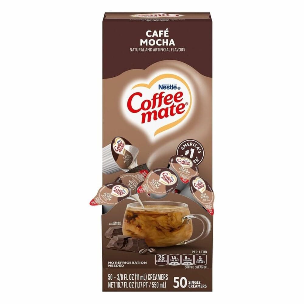 Liquid Coffee Creamer, Cafe Mocha, 0.38 Oz Mini Cups, 50/box