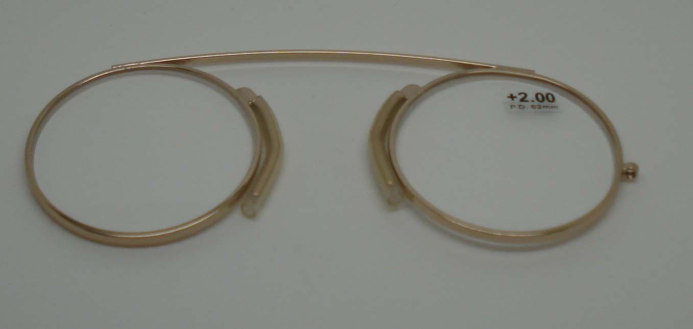 Modern Pince Nez Reading Glasses/Spectacles Gold Colour +2.00 with Pouch