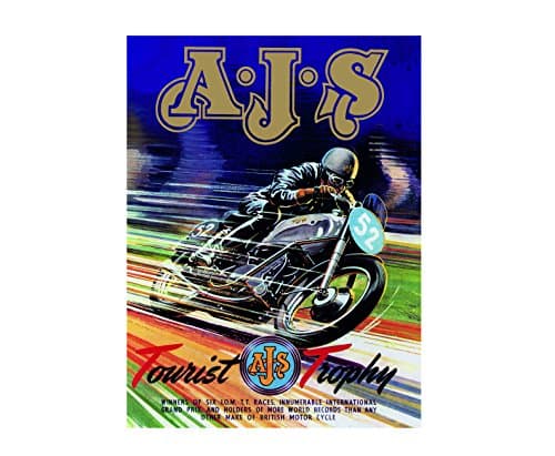 Ecool AJS tourist tropht classic motorbike cycle retro shabby chic vintage style picture metal wall plaque sign (200mm x 150mm)