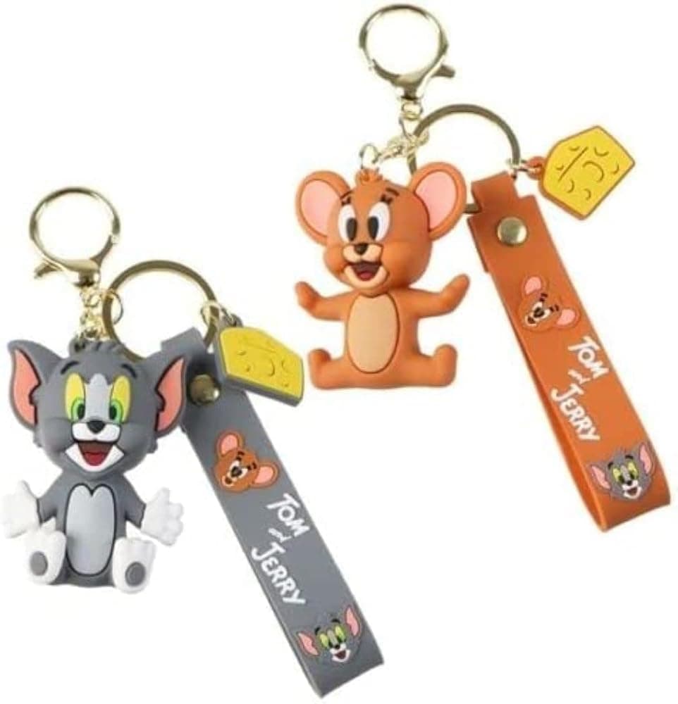 TCB Creations Jerry And Tom Characters 3D Silicone Charm Keychain Keyring Set of 2