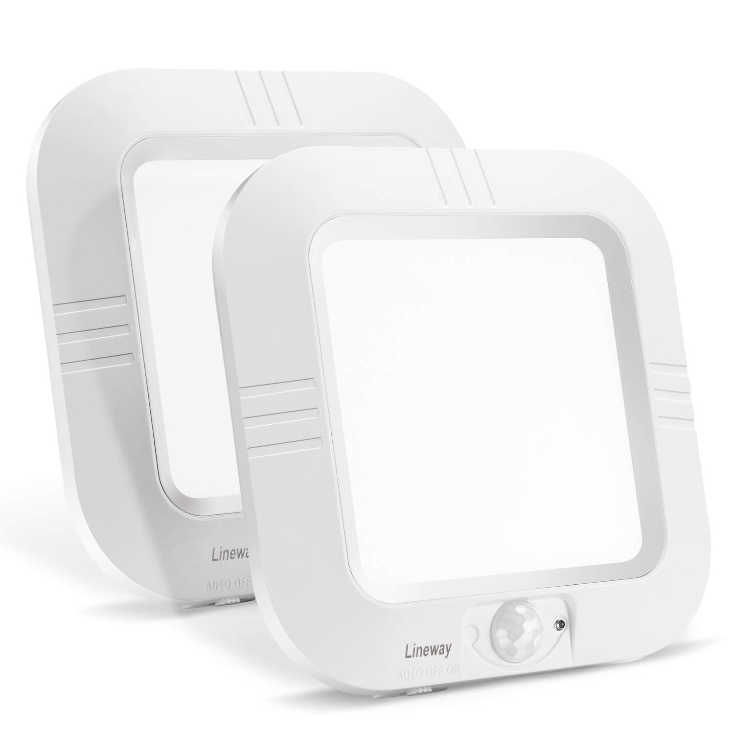 LINEWAY Motion Sensor LED Ceiling Light Battery Operated Indoor Ceiling Light Motion Activated Lamp180LM 6000K Auto On/Off for Stairway Cabinet Closets Basement Pantry (2 Pack)