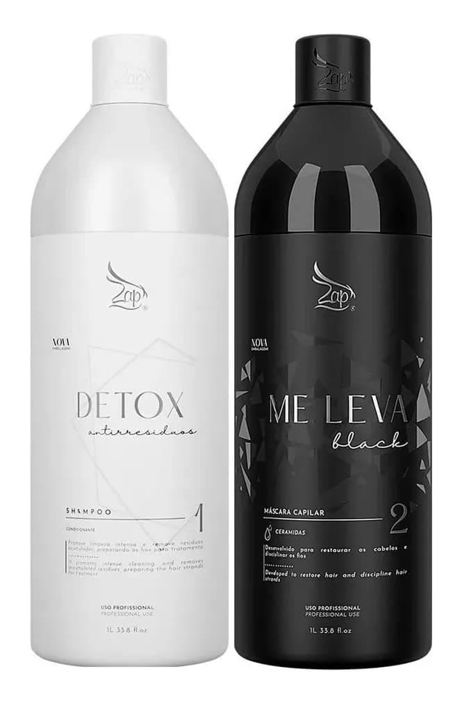 Me Leva Black and Detox Kit 2L | Brazilian Keratin Treatment | Progressive Brush | Smoothing System | Frizzy Free | Volume Reducer | 100% Straight Hair