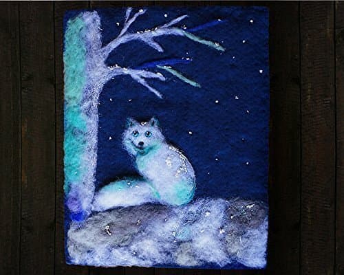 Arctic Fox Needle Felted Wool Painting, Whimsical