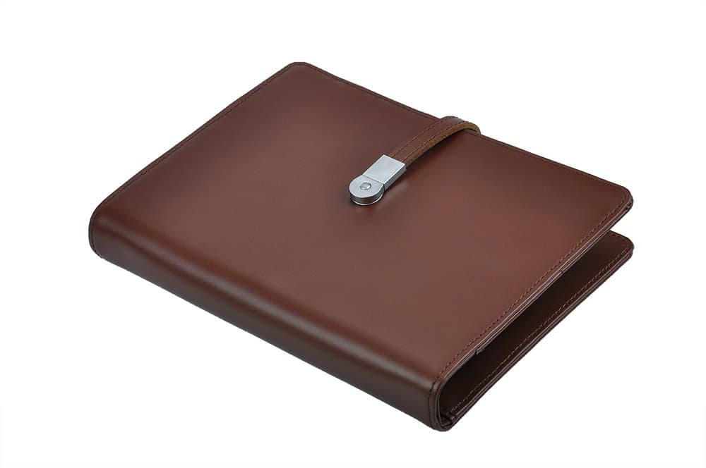 Leather Organizer 3 Ring Binder Portfolio with Magnetic Snap Design USB Flash Drive,Brown